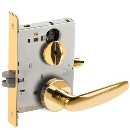 SCHLAGE Grade 1 Bed Bathroom Privacy Mortise Lock, 07 Lever, A Rose, Bright Brass Finish, Field Reversible L9040 07A 605